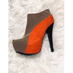 Brown & Orange Color Block Heels